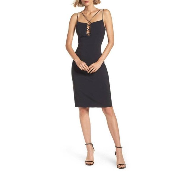 MARIA BIANCA NERO Daring Strappy Lace Front Dress Black 6 $268 NEW - Picture 1 of 8